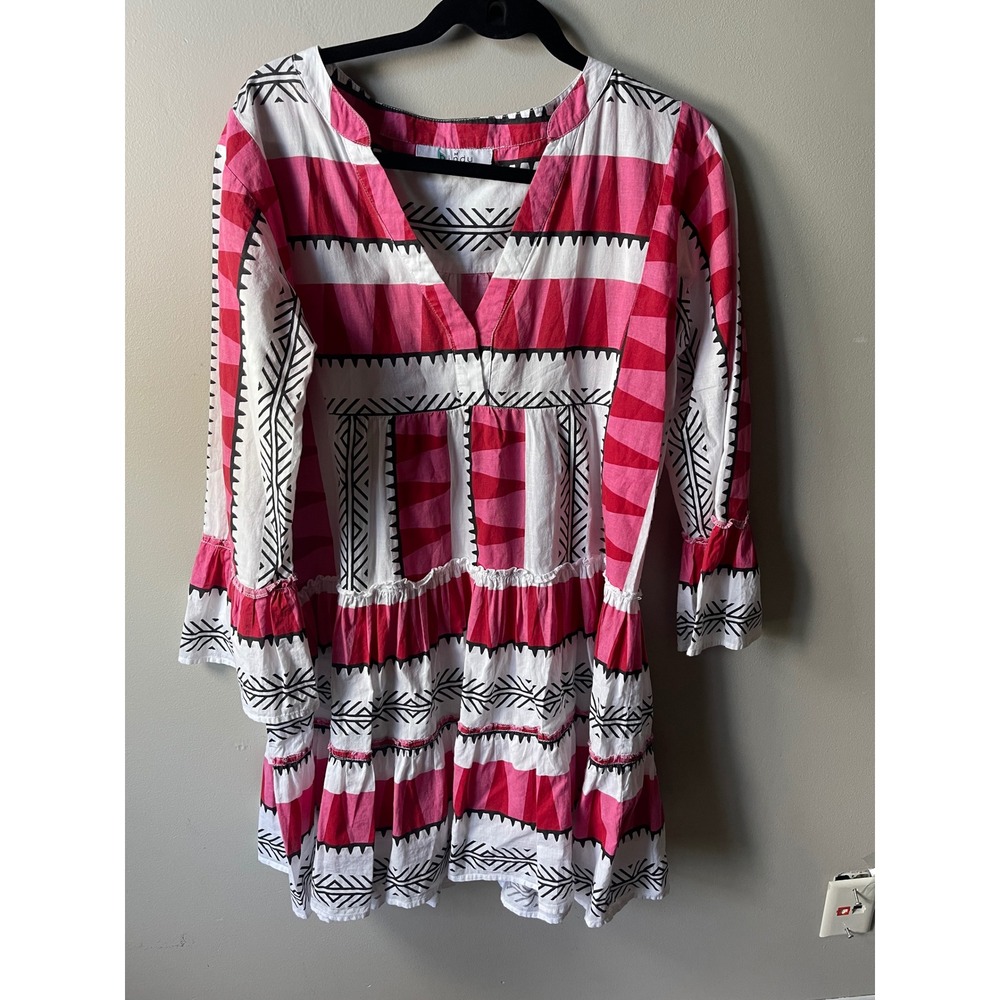 Tuckernuck Bindu Pink Geometric Print Tiered Cotton boho coquette breezy casual